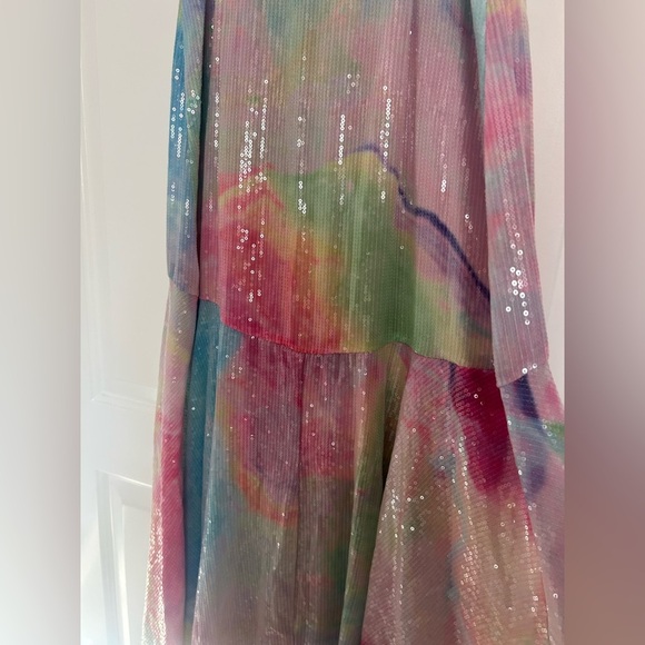 Hutch Alden Rainbow Sequin Maxi Wrap Dress size medium vibrant colorful boho - Picture 7 of 13